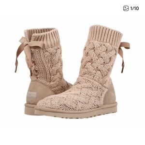 UGG Isla Cable Knit Lace-Up Mid-Calf Boots - Tan